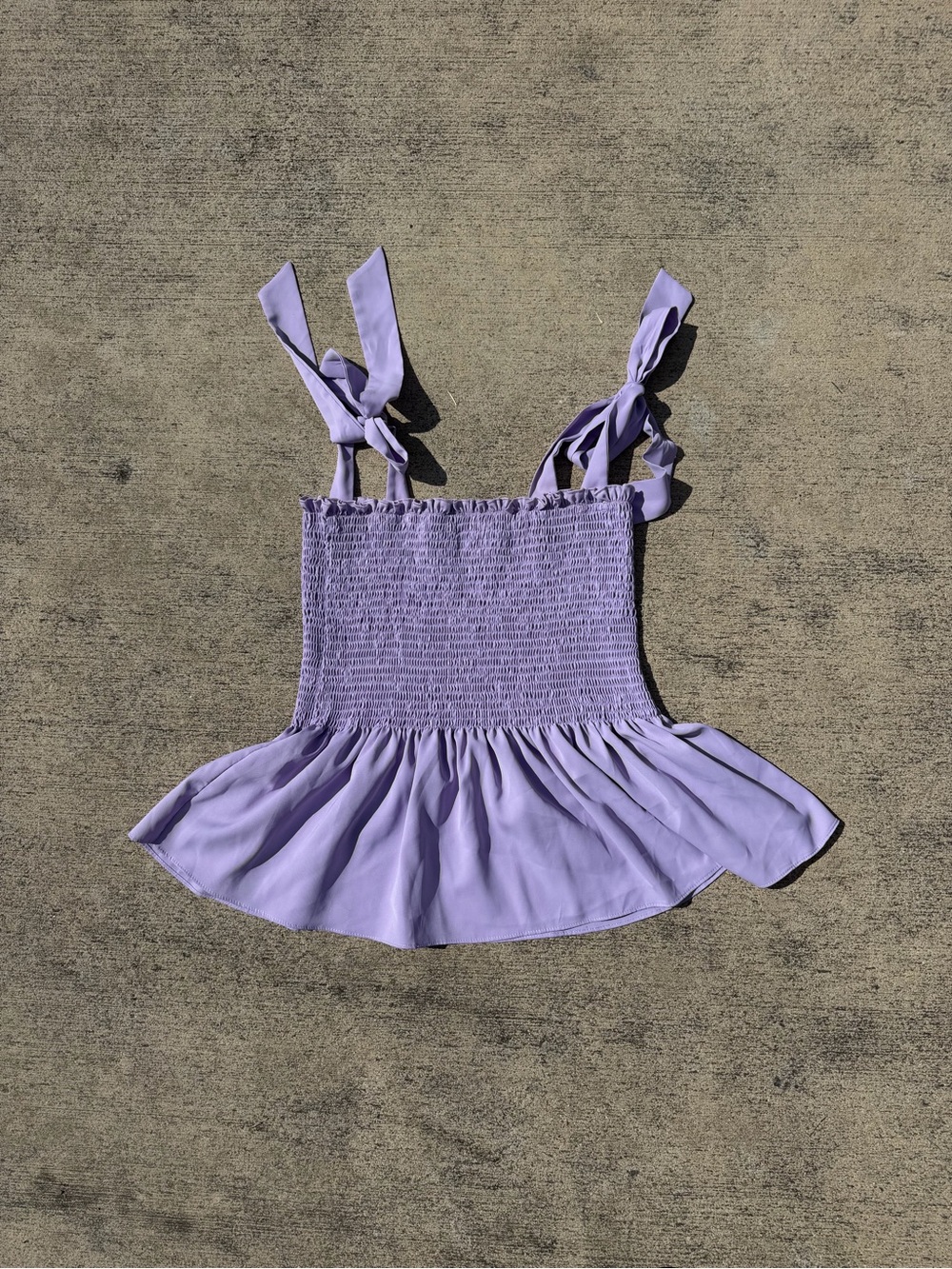 Amazon Lavender Smocked Tie-Strap Peplum Camisole
